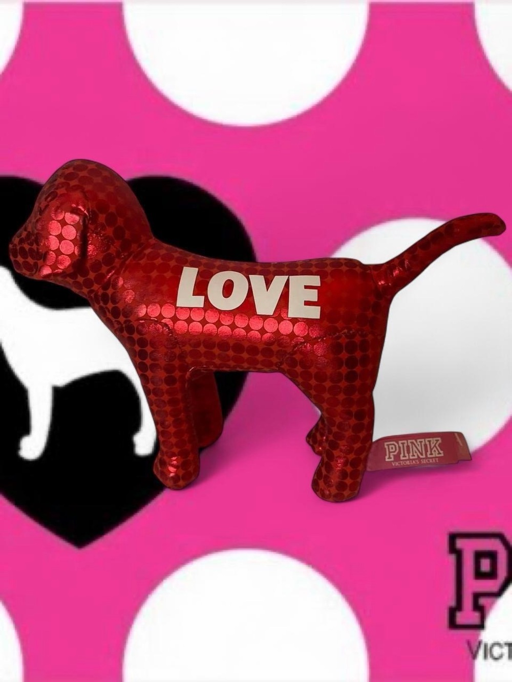 2009 NWT Victoria’s Secret PINK • Metallic Red Disco Dog LOVE Plush